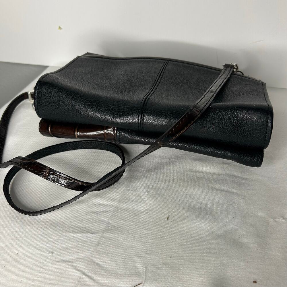 Brighton Black Brown Leather Crossbody Organizer Wallet Purse Croc Embossed - Picture 9 of 11